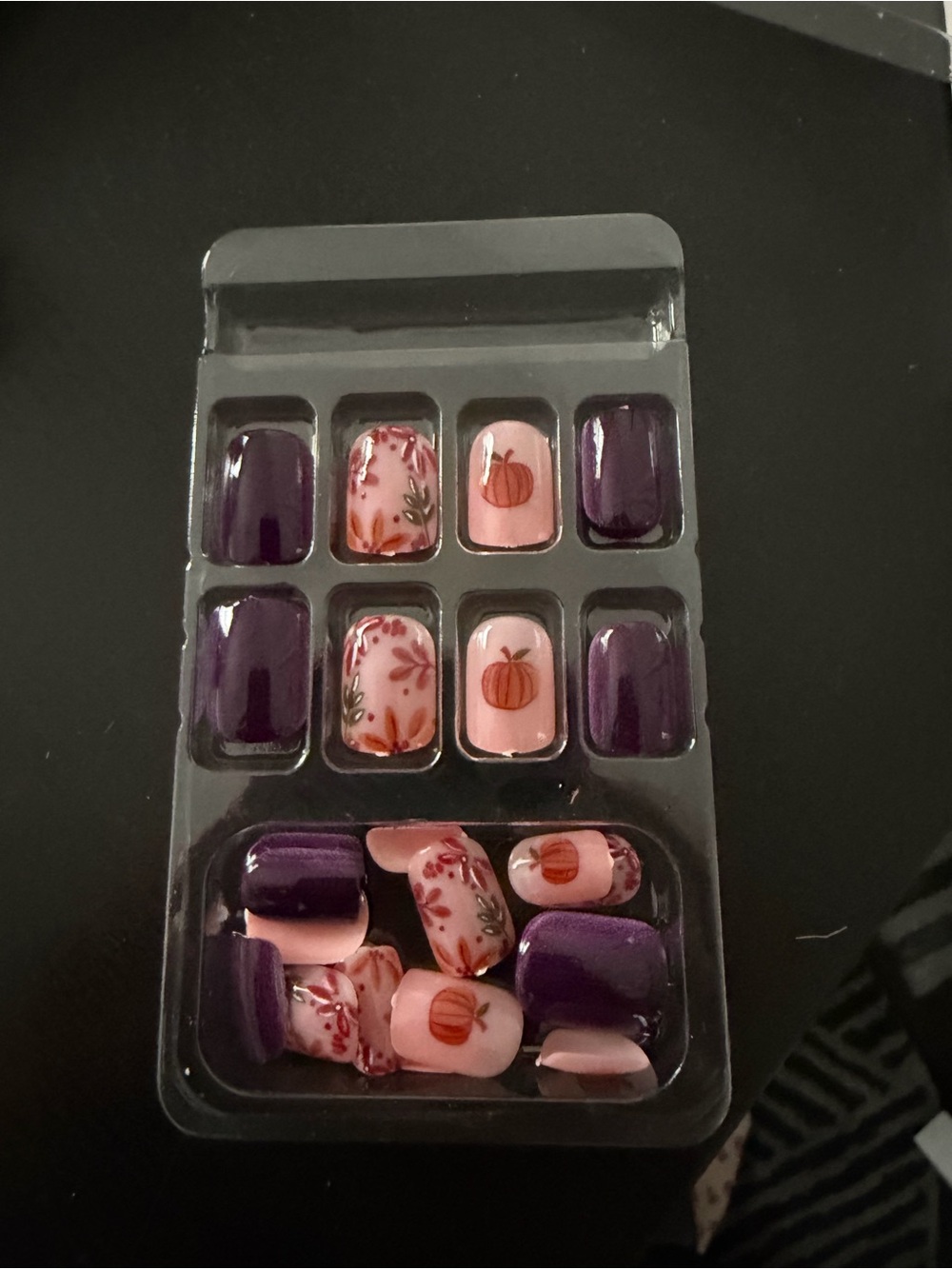 Press-On Nail Set with Purple & Pumpkin Design